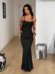 Coolane Women's Spring/Summer Streetwear Casual Date Night Party Country Concert Stretchy Straps Backless Sleeveless Long Dress - Black - View 4