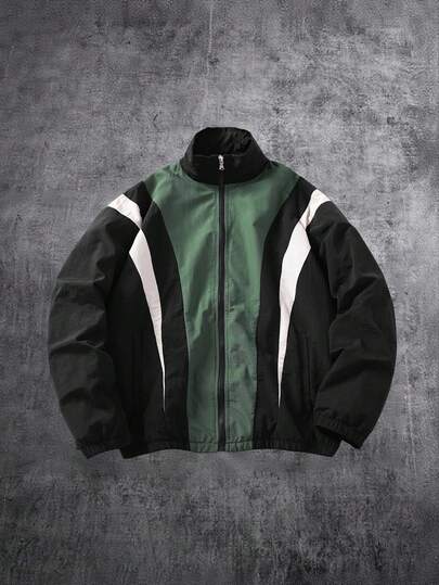 Manfinity EMRG 加大码男士撞色黑绿白风衣