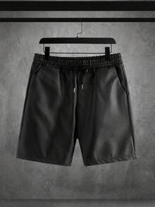 Manfinity VCAY 男士街头时尚PU皮短袖衬衫短裤套装 - 黑色 - 查看 8
