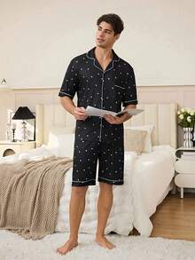 CoupledUp 简约纹理心形图案针织家居服套装，适合户外穿着 - 黑色 - 查看 7