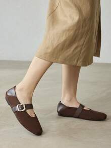 MOTF MUJERES BAILARINAS DE PUNTA CUADRADA CON HEBILLA - Café integral - Ver 7