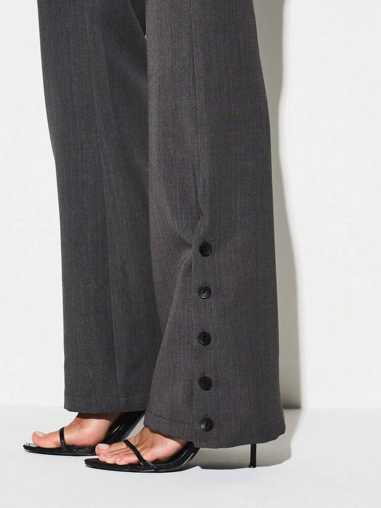 KIZN Professional Button Detail Flare Leg Dress Pants Business Formal Trousers Work Office Attire Fall Winter