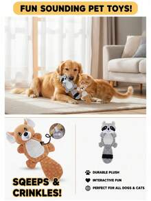 PETSIN 可爱卡通松鼠毛绒狗狗玩具，内置BB吠叫声，可与狗狗互动玩耍 - 彩色 - 查看 3