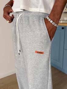 STEELVANCE Men's Casual Letter Print Drawstring Waist Pants - Flint Stone - View 6