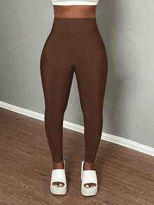 Slaydiva 简约基础款休闲户外露背半高领拉链针织罗纹女式连体裤 - A - 咖啡棕 - 查看 7