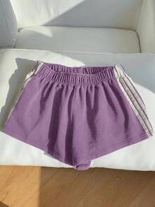 Comfortcana 淡紫色复古水洗针织女式阔腿休闲运动短裤 - 紫丁香色 - 查看 7