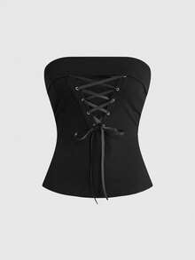 ROMWE Grunge Punk Y2K Subculture Leopard Print Cropped Camisole Top With Slit Hem For Women - Black - View 1