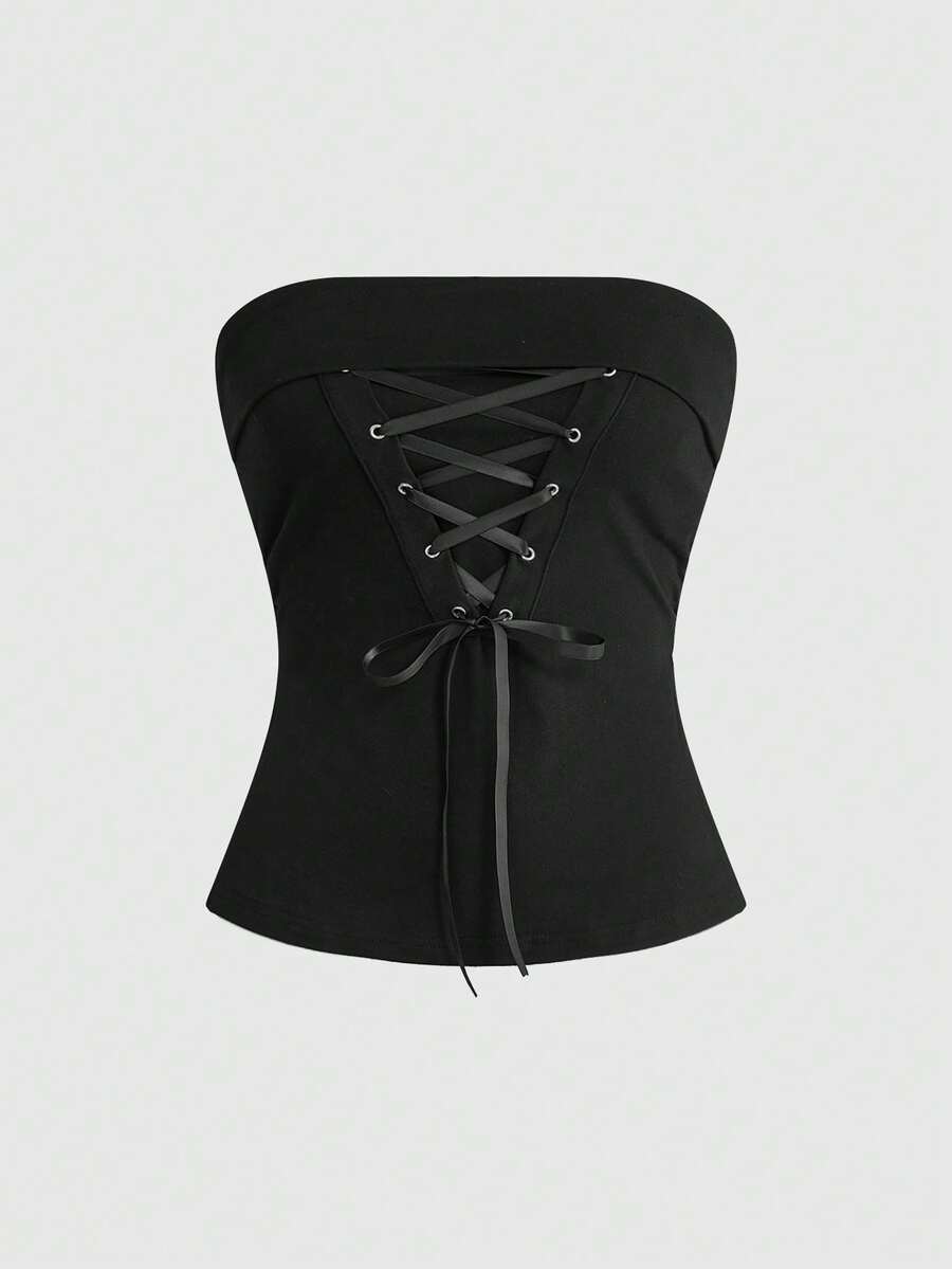 ROMWE Grunge Punk Y2K Subculture Leopard Print Cropped Camisole Top With Slit Hem For Women - Black - View 1