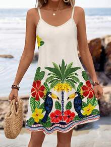 SHEIN LUNE Vestido mini de punto con tirantes finos, adecuado para el verano - Multicolor - Ver 4