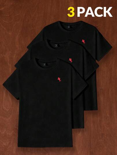 AKNOTIC Business Casual 男士休闲百搭刺绣细节纯色短袖T恤