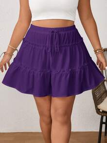 Shapeblank Plus Size Women Anti-Flashing Double-Layer White Skirt Pants - Purple - View 5