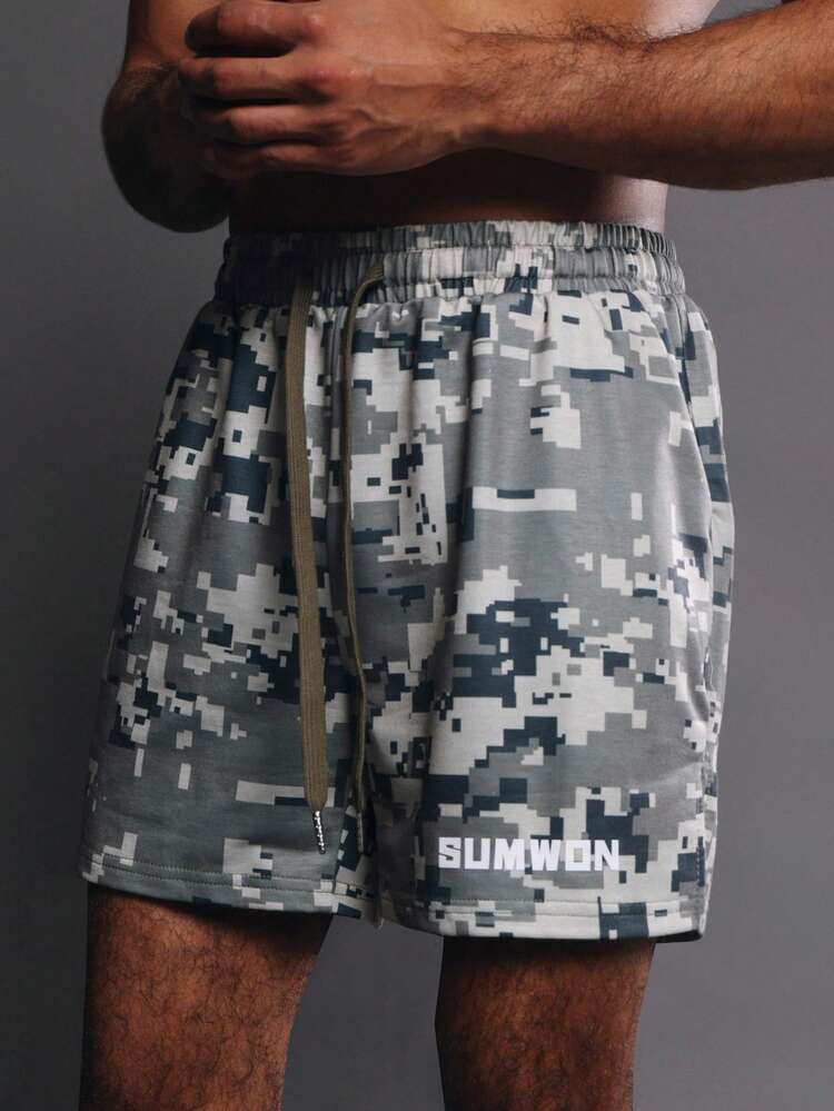 Digital Camouflage Shorts With Drawstring Waist