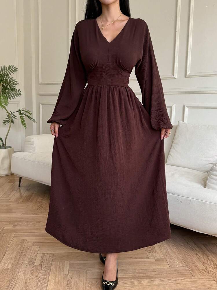 Women's Elegant Commuter Solid Color Lantern Sleeve Long Dress Sundress Summer