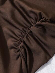 Teens' Brown Minimalist Urban Elegant Sleeveless Fitted Short Dress - Brown - View 4