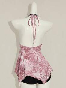 SHEIN ICON Paisley Print Backless Halter Top, Casual Vacation Wear - Dusty Pink - View 2