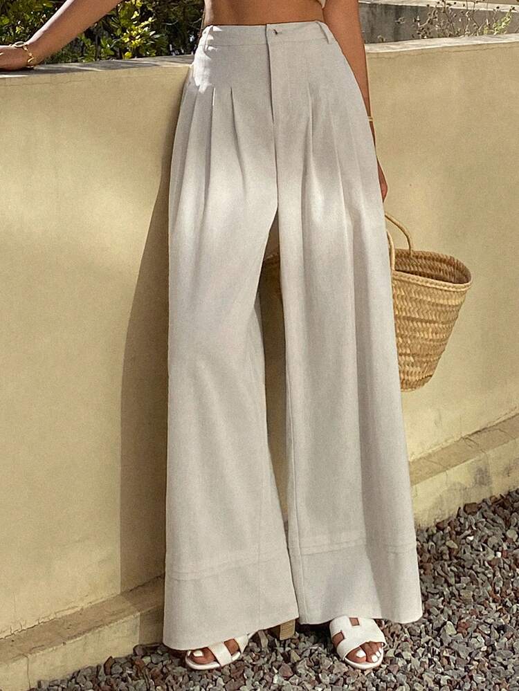 Women's Loose Pleated Wide Leg Pants, Casual Resort Wear, Spring/Summer