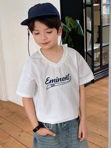 DAZY Camiseta de manga corta casual con cuello en V y estampado de letras para niño - Blanco - Ver 5