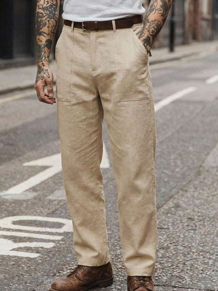 HIMLAND Men's Casual Pocketed Button Closure Versatile Commute Pants