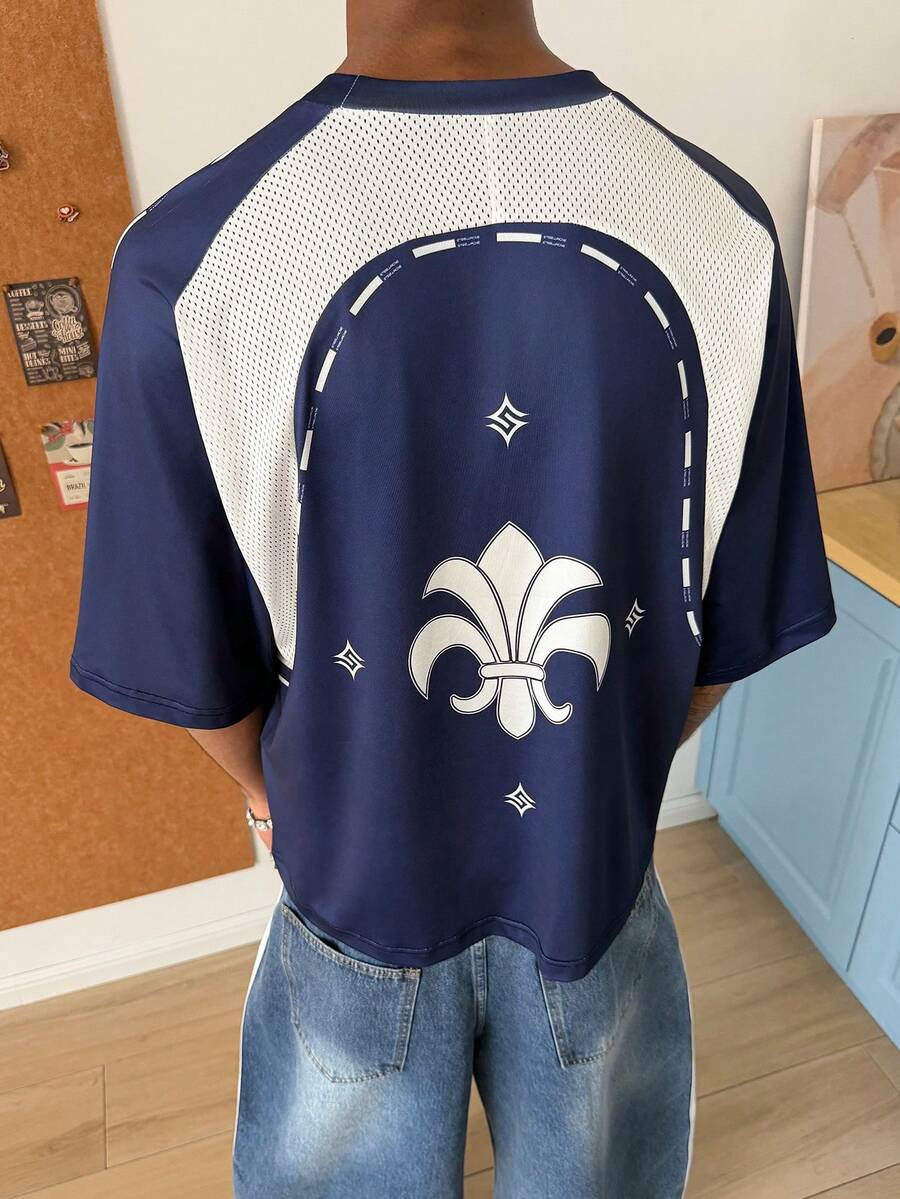 STEELVANCE Camiseta de hombre con estampado gráfico y parches - Azul - Ver 1