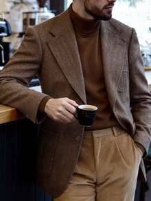 Manfinity Mode Men's Lapel NeckSingle-Breasted Casual Suit Jacket - Brown - View 1