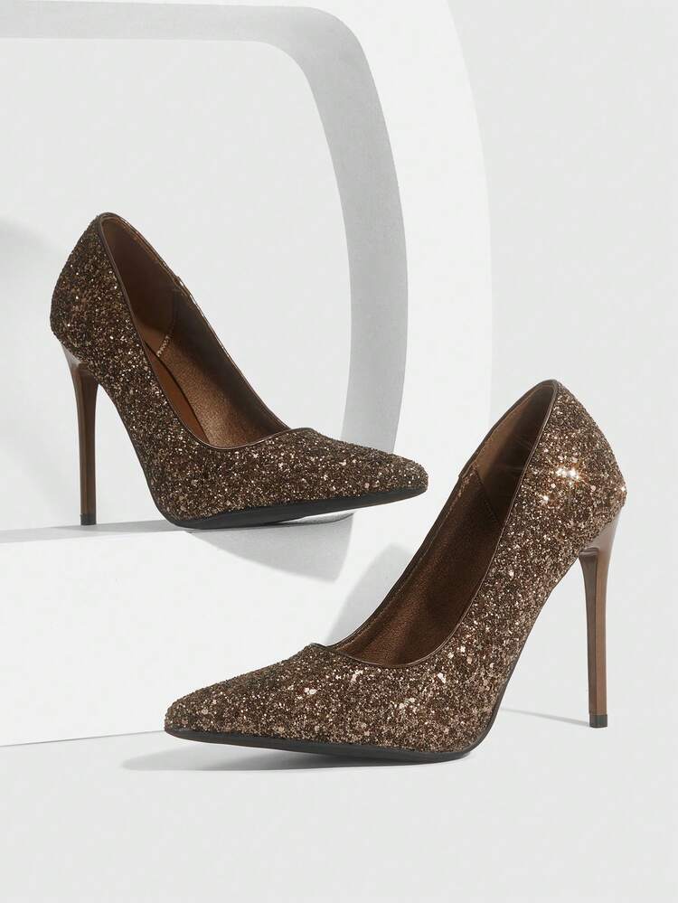 CUCCOO SZL Women Shoes Women's Pointed Stiletto Light Coffee Sparkling Glitter Women's High-Heeled Shoes Elegant Elegant Fashion Gorgeous Sexy Suitable For Parties Parties Banquets Nightclubs And Other Occasions Women's Shoes High Heels