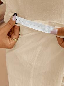 SHEIN Conjunto informal de 2 piezas de maternidad de unicolor, sin mangas, con cuello en V y lazo, cómodo y transpirable, para verano - Albaricoque - Ver 6