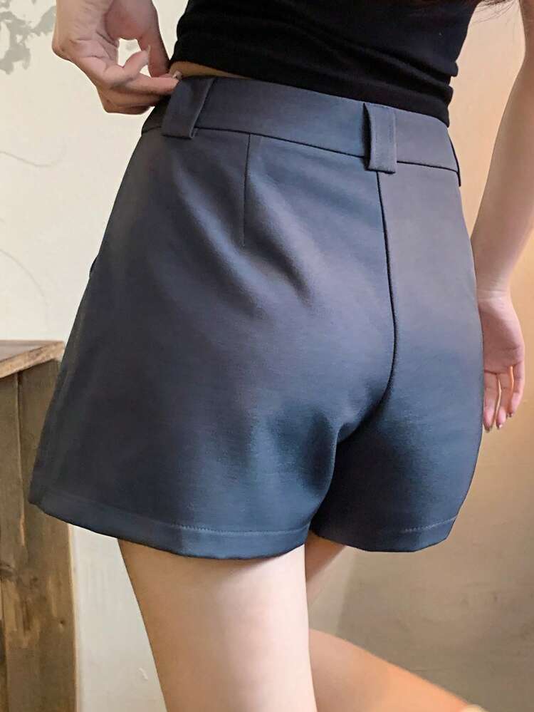 Women's Solid Color Pleated Shorts, Casual Vacation Summer Shorts