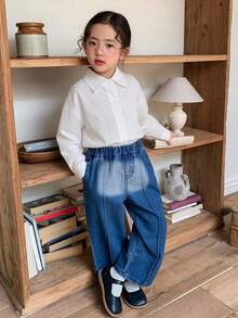 Dazy Kids 女童休闲衬衫，后背蝴蝶结设计，适合日常穿着，简约时尚。 - 白色 - 查看 6
