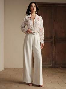 Anewsta Áo kiểu nữ mùa hè chất liệu chiffon dệt họa tiết jacquard màu trắng, tay dài, kiểu dáng thanh lịch, thích hợp cho kỳ nghỉ, mặc mùa xuân/hè. - trắng - Xem 6