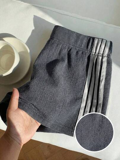 Comfortcana Plus Size Casual Athletic-Inspired College Style Side-Strap Faux-Distressed Elastic Waist Shorts Casual Shorts Grey Shorts