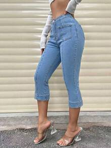 EMERY ROSE Casual Commuter Washed Slim Fit 7/8 Length Jeans - Light Wash - View 6