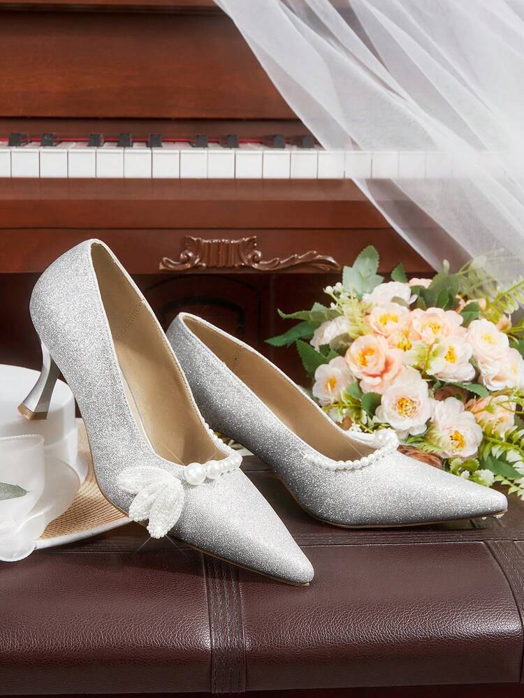 CUCCOO HITCHD Women's Pointed Toe Faux Pearl Decor Design Everyday Versatile Fashion High Heels Valentine's Day Elegant Shoes Wedding Shoes