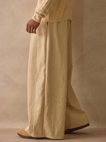 Musero Baggy Straight Leg Paper Bag Textured Elasticated Waistband Trouser Pants Spring Summer Holiday Essentials - Yellow - View 3