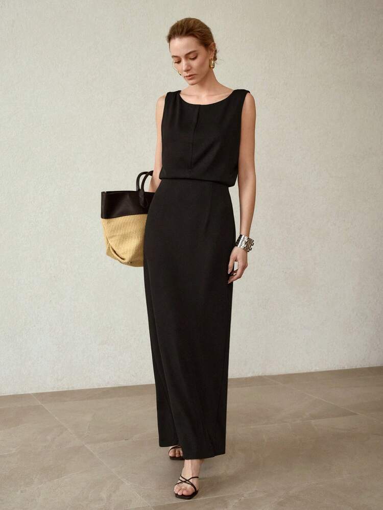 ELEGANT ROUND NECK SLIM WAIST LONG DRESS