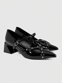 ROMWE Grunge Punk Commuter Outdoor Cute Beautiful Patent Leather. Casual Bare Feet - Black - View 1