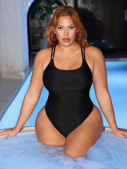 Swim SXY 2026 Spring/Summer Plus Size Women Solid Color Sexy Beach Vacation One-Piece Swimsuit