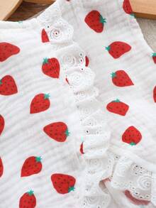 Cozy Pixies Baby Girl Strawberry Pattern Ruffle Trim Sleeveless Top And Elastic Waist Pants 2 Pieces Set - Multicolor - View 4