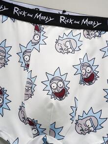 Rick and Morty X SHEIN 2条装男士卡通人物印花平角内裤 - 黑與白 - 查看 6