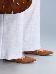 CUCCOO GRLICON Women's Rivet Decor Buckle Pointed Toe Flat Shoes - Brown - View 2