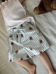 DAZY Young Boys Striped Bear Print Pajama Shorts - Blue - View 3