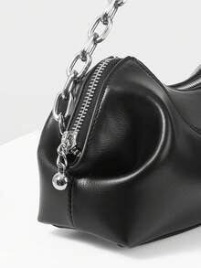 MOTF BOLSO DE MANO CON CREMALLERA Y CADENA DE MODA CALLEJERA PARA MUJER, ADECUADO PARA EL TRANSPORTE DIARIO - Negro - Ver 6