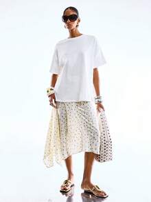 LYSMO 2026 New Arrive Minimalism Spring/Summer Women's Polka Dot Print Asymmetric Hem Casual Skirt - Green - View 4