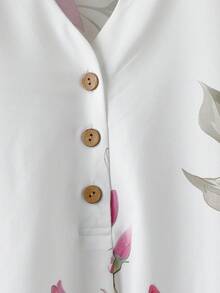 EMERY ROSE 大码印花镂空短袖上衣和纯色长裤休闲两件套 - 玫紅色 - 查看 7