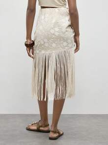 Maija Apricot Women's Skirt With Embroidered Floral Design And Fringe Hem, Elegant - Apricot - View 7