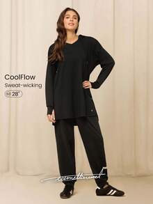 GLOWMODE X Reem Modest Sun & Sweat Cooling Quick-Dry Sun Protection Relaxed Fit Adjustable Drawstring Waist Side Pockets Joggers Training Running Workout Gym Daily Active Wear - Black - View 1