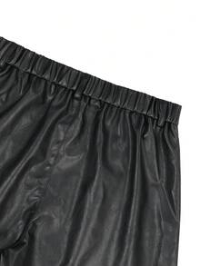 PAVTROS 男士黑色PU皮裤，宽松休闲百搭直筒皮裤 - 黑色 - 查看 6