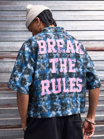 AXEPEAK 男士撞色字母印花短袖休闲衬衫