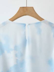 SHEIN LUNE 女士休闲舒适简约圆领无袖收腰长款蓝色碎花沙滩度假连衣裙 - 淺藍色 - 查看 6