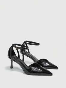 CUCCOO BIZCHIC Talons hauts mode à bout pointu, motif de meulage, couleur unie, pour soirée - Noir - Voir 7