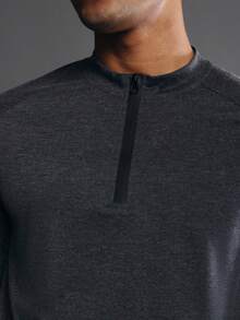 SUMWON Top de performance à demi-zip à manches longues en jersey absorbant l'humidité avec logo sur la poitrine, pour l'entraînement et les séances de sport - Gris - Voir 5